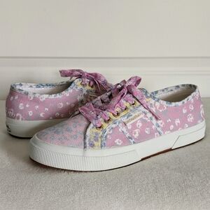 LoveShackFancy x Superga Cotton Canvas Floral Sneaker Rose Heart Mix 10 NWT